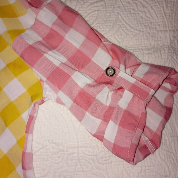 Atikshop Button-Up Shirt Pink & Yellow Gingham Colorblock Front Pocket Womens - Picture 11 of 13